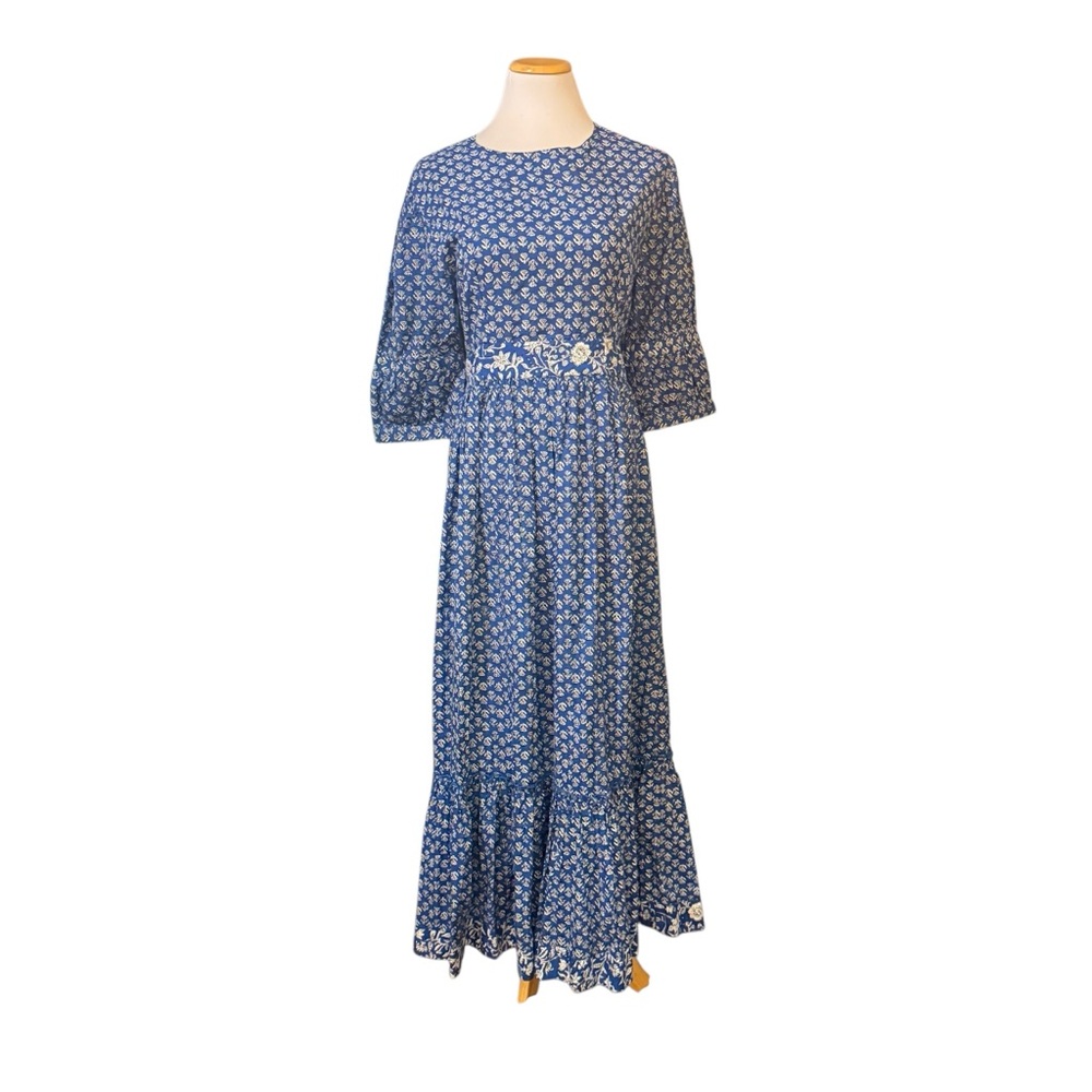 Madison Mathews  Blue Floral Cottagecore Maxi Dress